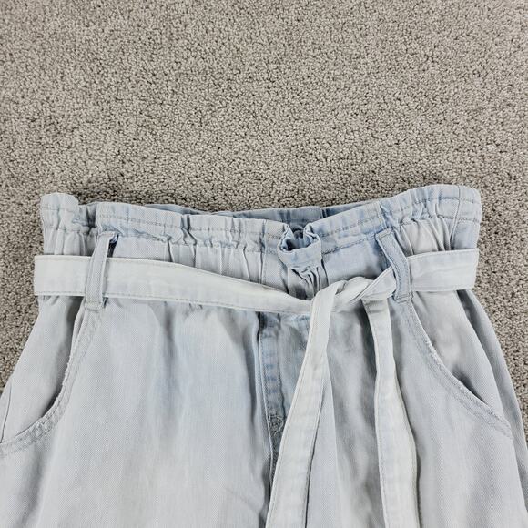 SO Jean Skirt 9 Light Wash Sack Tie Waist Raw Hem Bohemian Denim Mini Skirt - Picture 6 of 12